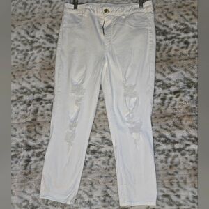 Women's High Rise Distressed Cropped White Jeggings